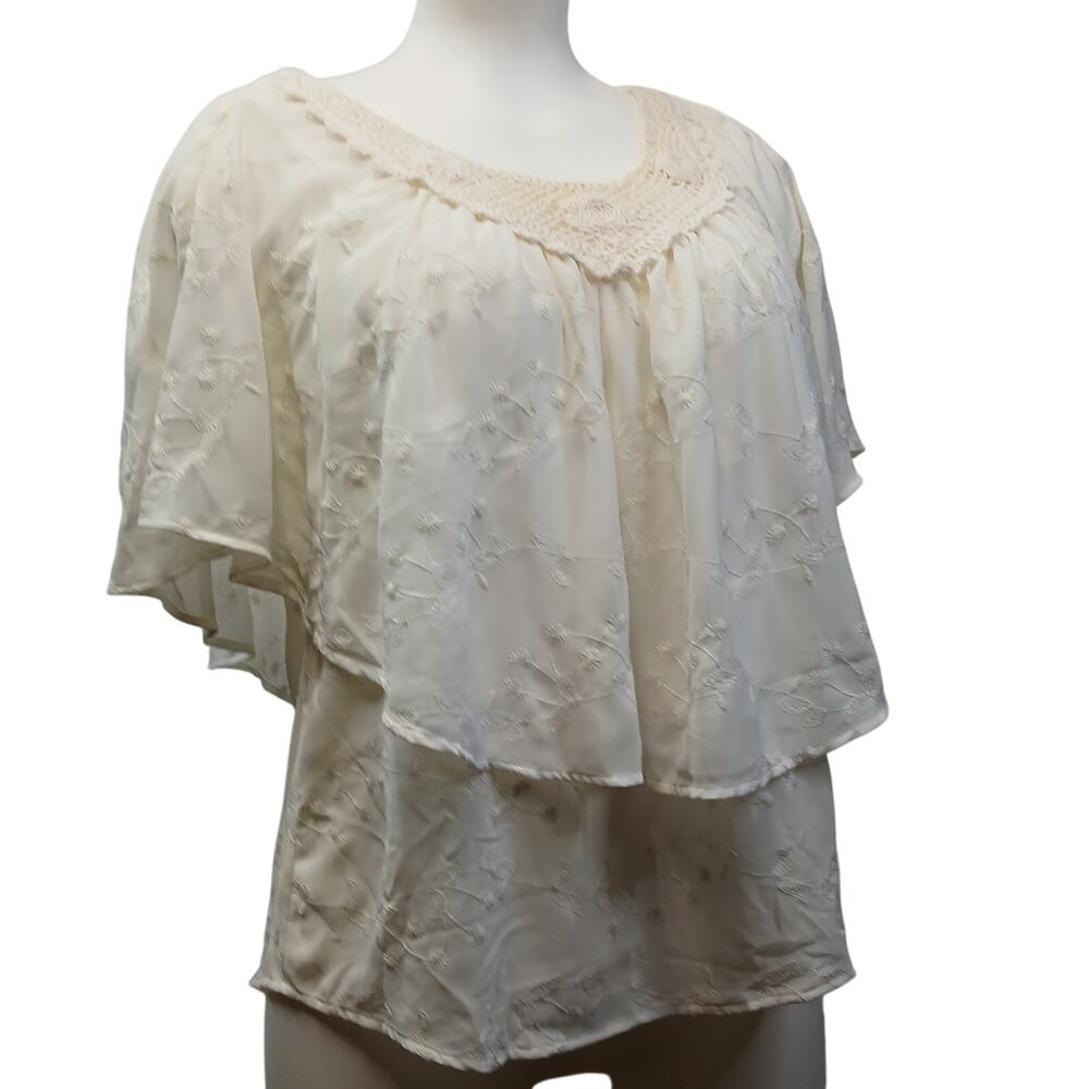 Sanctuary Surplus Small Cream Cape Sleeve Layered Boho Prairie Top